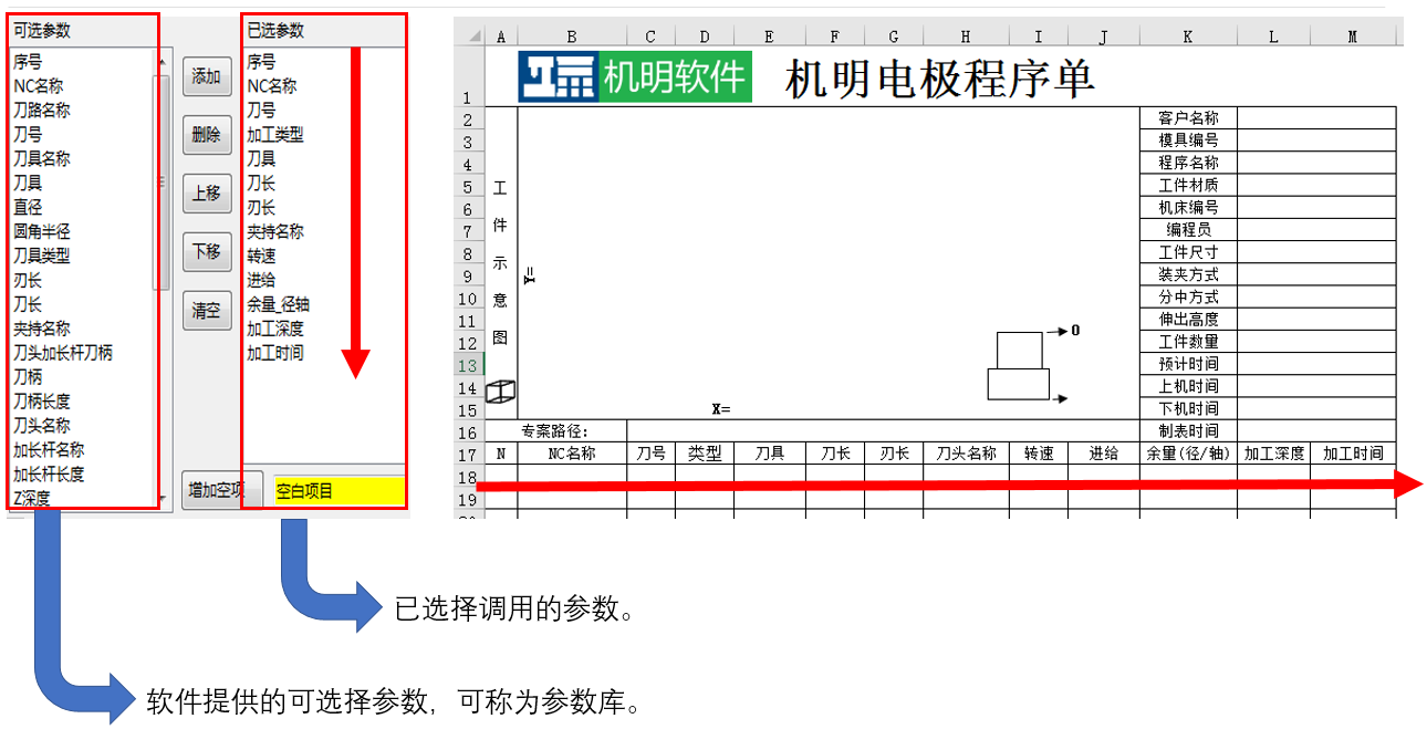 程序单参数库设置：可选参数与已选参数